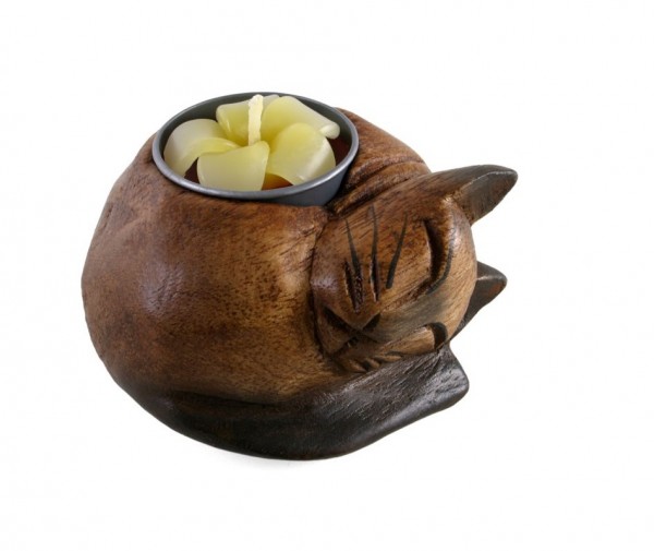Tealight Holder Curled Cat