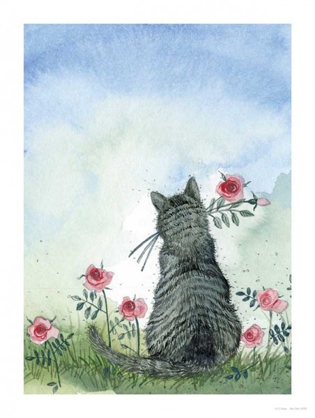 Alex Clark Kunstdruck Cat & Roses